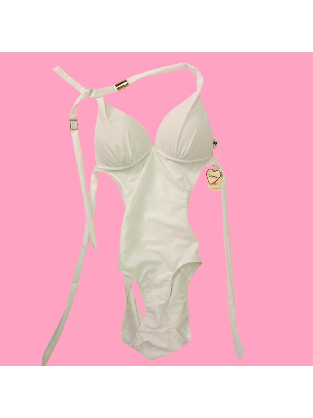 NWT Omine Womens Size Small White One-Piece Swimsuit With Gold Metallic Accents